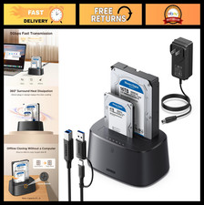 Dual-Bay Hard Drive Docking Station for 2.5" 3.5" SSD/HDD, Up to 48TB Storage