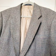 Vintage Haggar Jacket Mens 46R Gray Beige Blazer Tweed Sport Coat USA Made