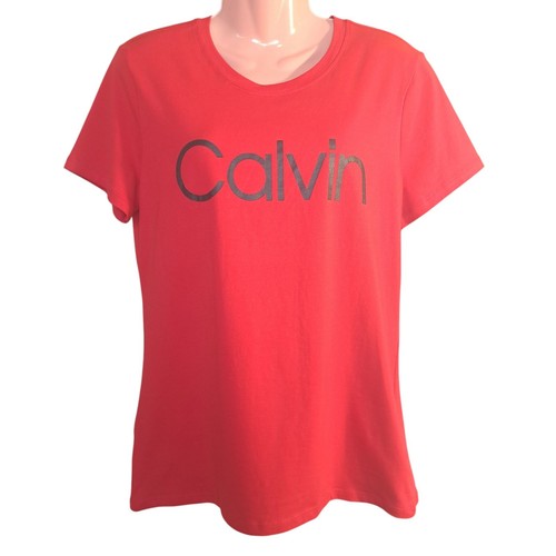 Calvin Klein Women's T-Shirt Size Large Red Logo Short Sleeve