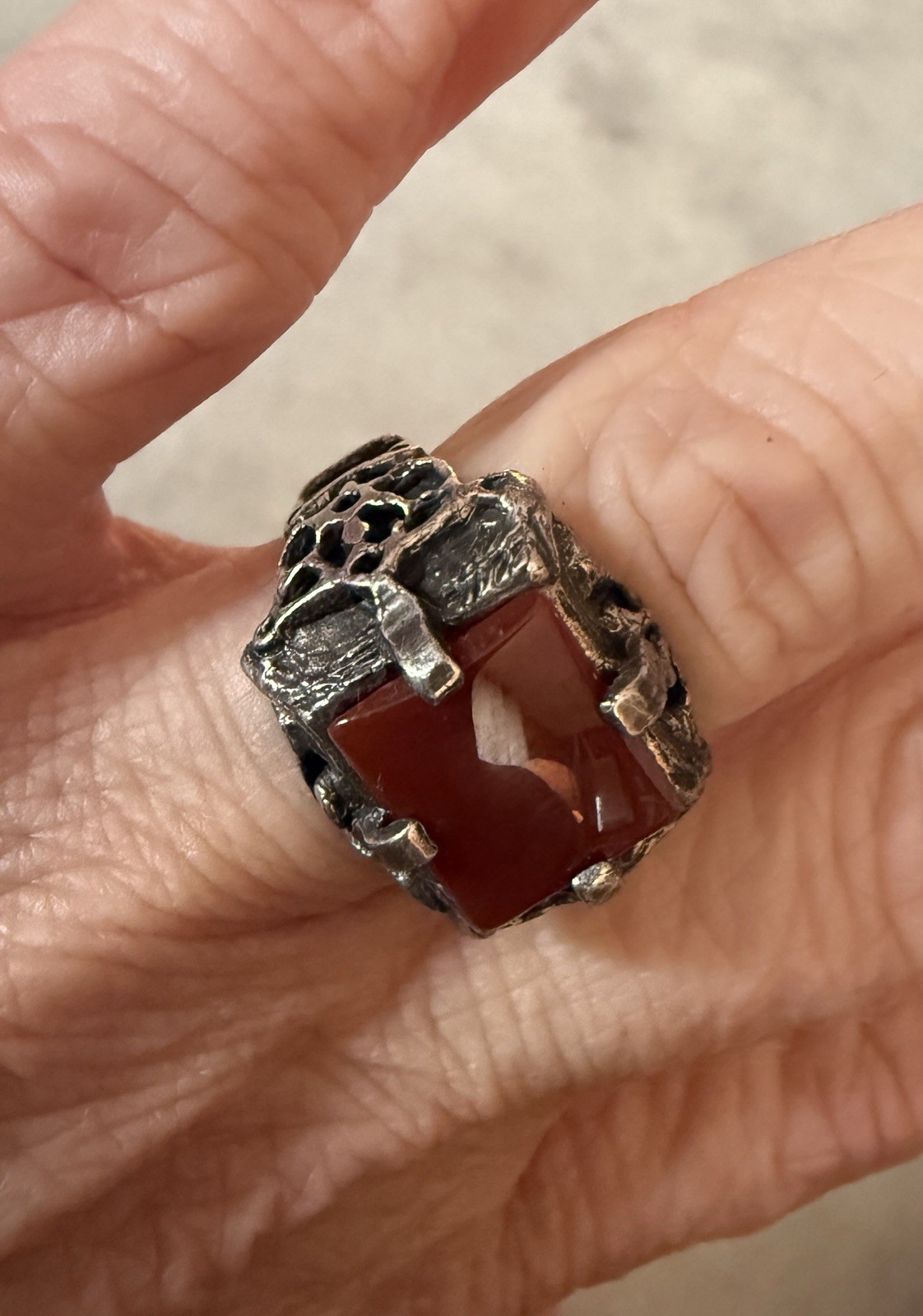 Gothic Carnelian 925 Silver Ring - image 7