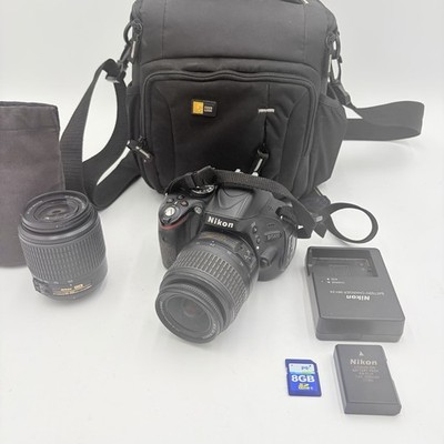 Nikon D5100 DSLR Camera 16.2MP 18-55mm 55-200mm Lens Kit TESTED
