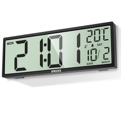 XREXS 15 Zoll große digitale Wanduhr, batteriebetrieben 15,35 Zoll, schwarz