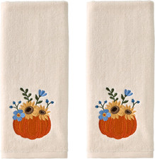Fall/Thanksgiving Pumpkin Bouquet Hand Towel Set-2pc, Natural 100 Cotton. Sof