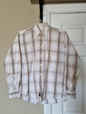 Burberry London Made In USA Plaid Shirt Men Size M Button Up Shirt White Brown