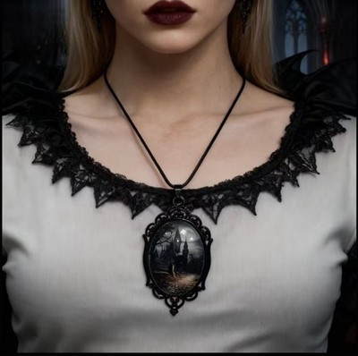 Witch Gothic Pendant Jewelry Vintage Black Magical Magician Necklace D