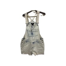 Mossimo Bib Overall Womens Medium Blue Shorts Denim Jean Shortalls Raw Hem