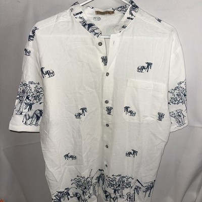 Cotton s Art Men s 1XL Blue  And White Elephant And Trees