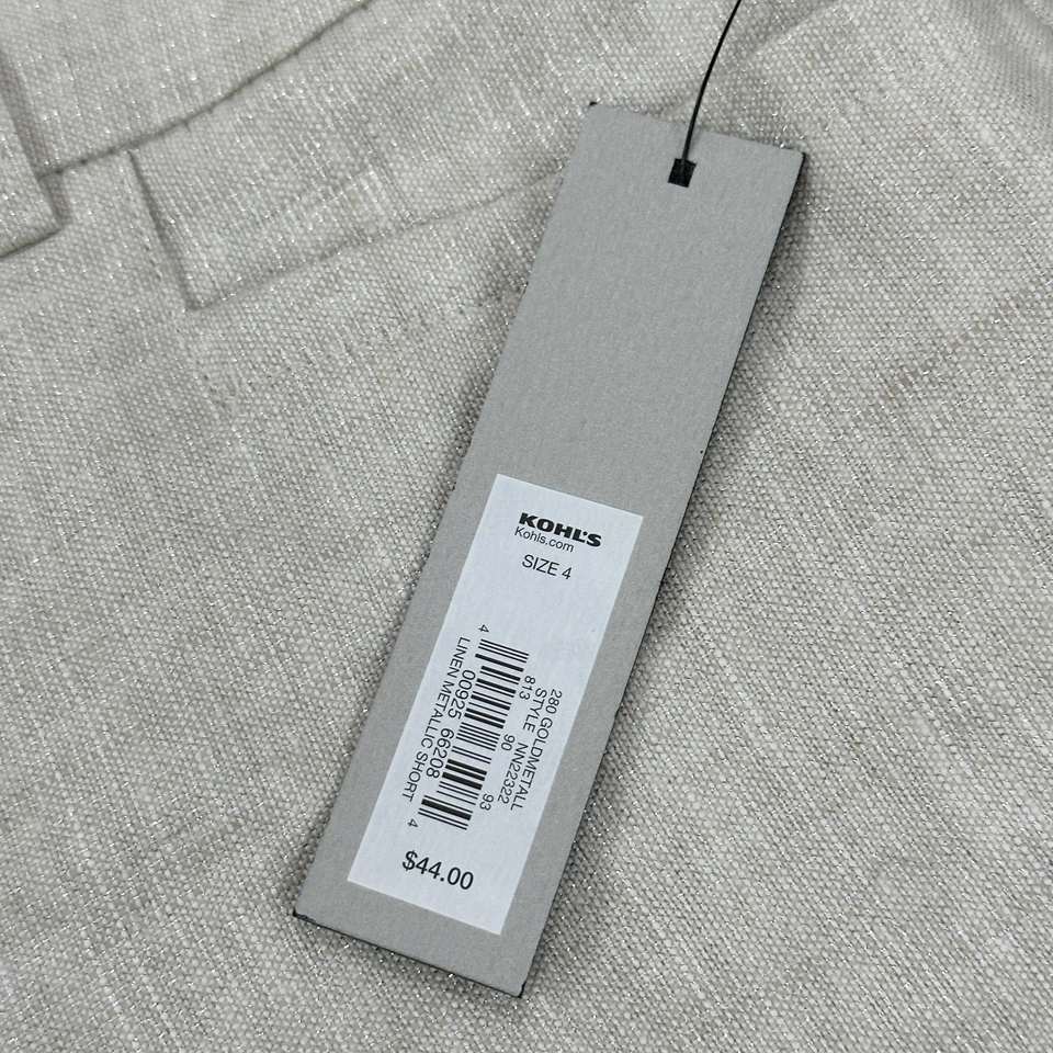 Nuevo con etiquetas Pantalones Cortos Apt.9 Mujer Frente Plano Lino Metálico Talla 4 Bolsillos Puños Beige Foto 4 de 4