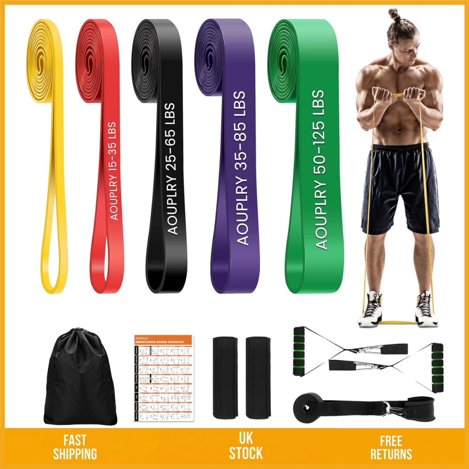 Versatile Latex Strength Training Bands with Door Anchor, 4 Piece Set