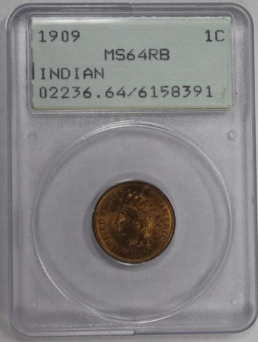 1909 Indian Head Cent MS64 RB Red Brown PCGS Old Green Holder OGH