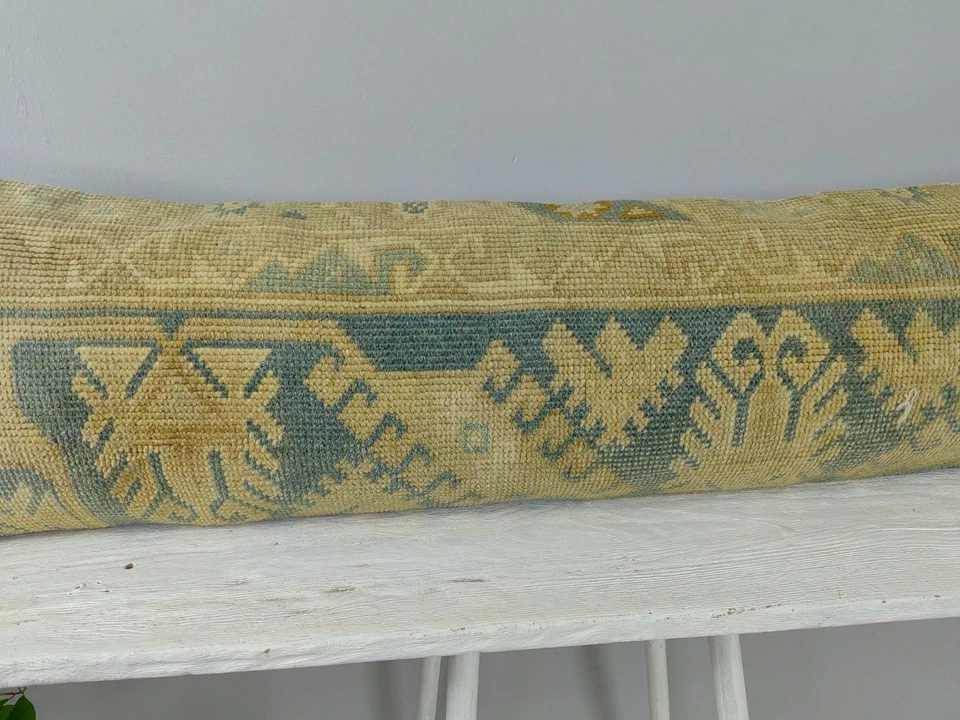 12x48 Long Lumbar Pillow Cover - Turkish Rug Cushion - Farmhouse Boho Bench Bed - Image 3 of 4