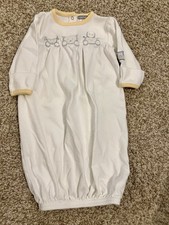 Vintage Carter's 0-3 Months White Yellow Animal Embroidered Cotton Baby Gown