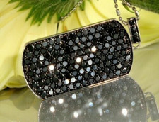 2 Ct Lab-Created Black Diamond Dog Tag Pendant 14K White Gold Plated Free Chain