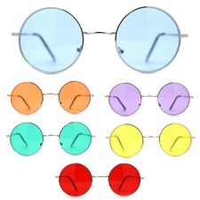 Pop Color Lens Iconic Hippie Round Circle Lens Metal Sunglasses