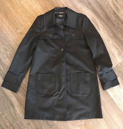Womans Dkny Trench Coat Black Blue Stiching Size S Womans Dkny Trench Coat Black Blue, Dkny Trench Coat Black