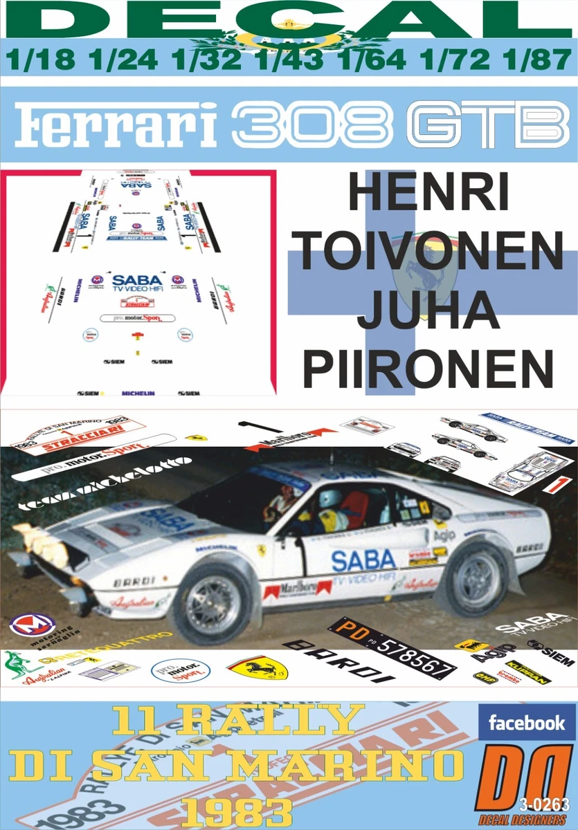 DECAL SHEET 1/43 Ferrari 250 GTO #32 11th 2000 Km Daytona 1964 Perkins