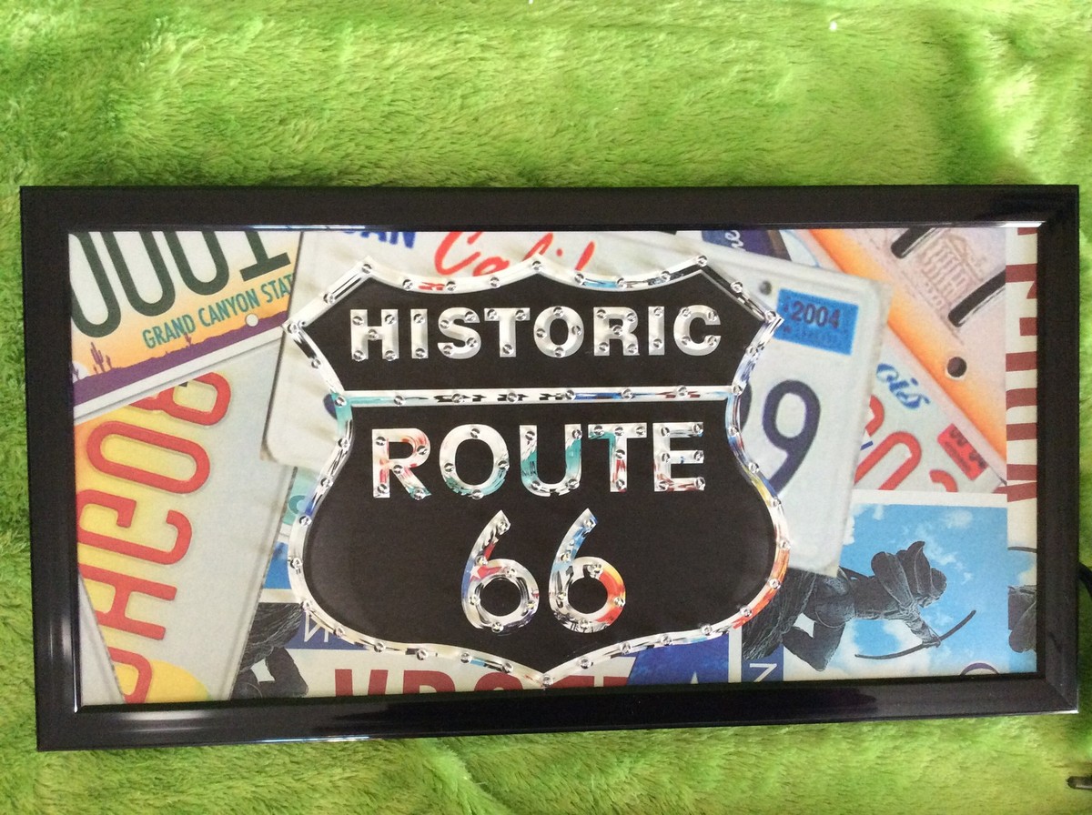 LED Lighted with Flash Intermittent Framed Historic Route 66 Sign