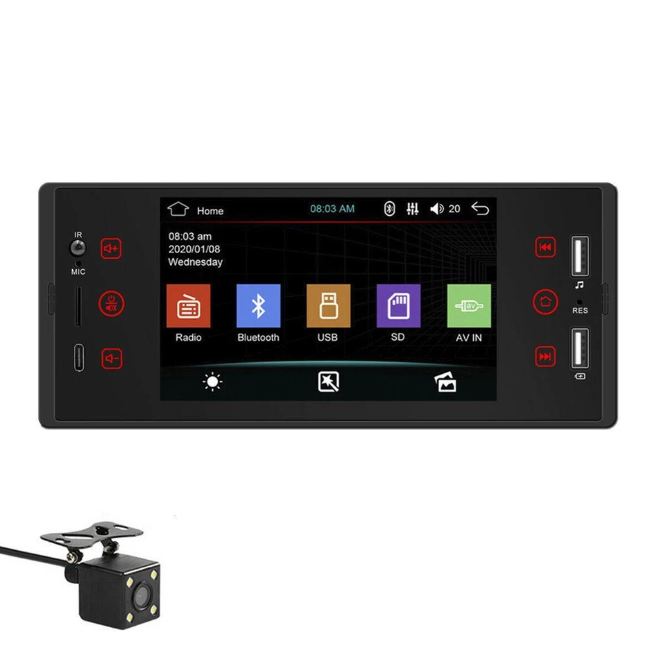 Reproductor MP5 Bluetooth Pantalla Táctil con Cámara Trasera 1DIN 5" HD Radio Estéreo Coche Foto 2 de 4