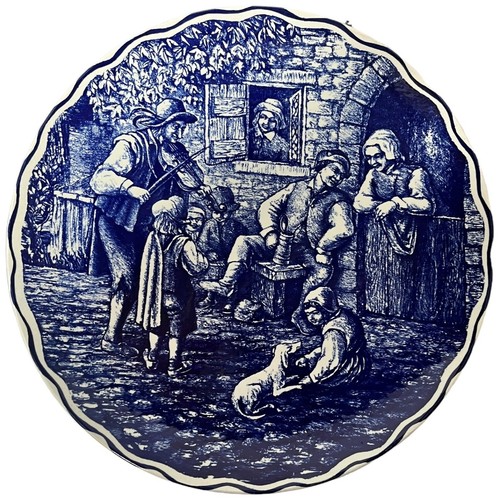 Par de escenas de taberna de plato azul blanco Delft Bélgica Boch Freres porcelana para beber - Imagen 3 de 8