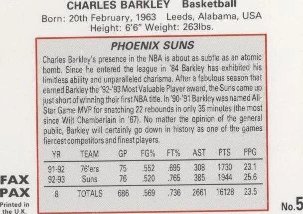 1993 Fax Pax - Charles Barkley #5 - 2 of 2