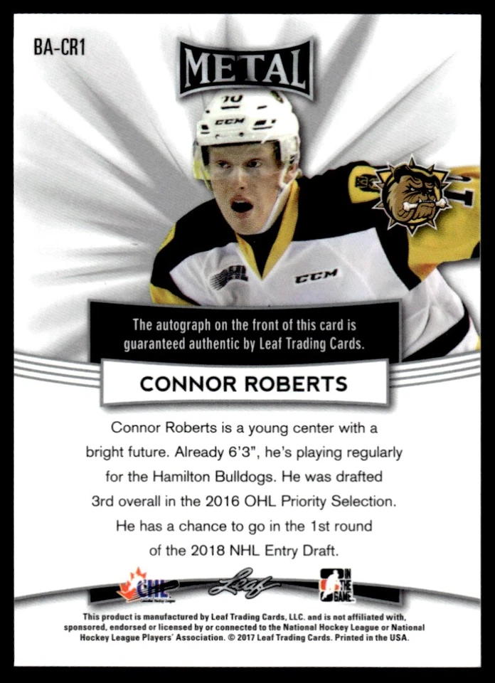 2016-17 Leaf Metal Connor Roberts Auto #BA-CR1 - Image 2 of 2