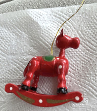 Vintage red wooden rocking horse Christmas Tree Ornament painted wood