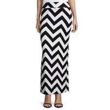 a.n.a Women's Black White Chevron Side-Slit Semi-sheer Casual Maxi Skirt Size XS