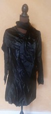 Asymetrical 1920s Black Silk Satin Too With Built-in Scarf, Long Mini Dress M