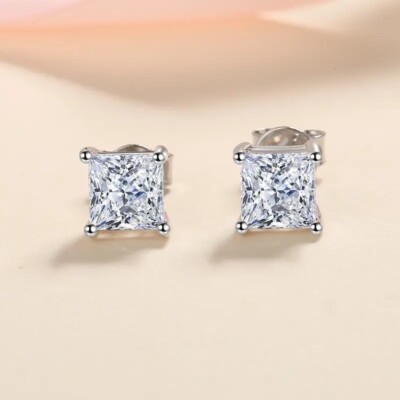 2ct Princess Cut Ohrringe Diamant Testpass Laborgefertigt VVS1/D/Top