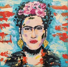 Frida Kahlo Original Oil Painting Portrait Woman Impasto Hand Painted Art 14x14