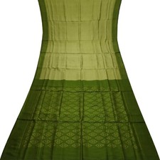 Vintage Olive Green Sarees 100 Pure Silk Woven Ikat Sari 5YD Decor Craft Fabric