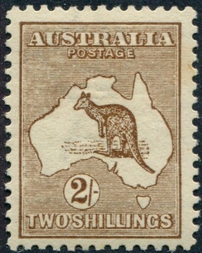 1913 Australia ACSC-2017-No 35A.MVLH Roo 1st Wmk DieII 2/- Brown - Picture 2 of 4