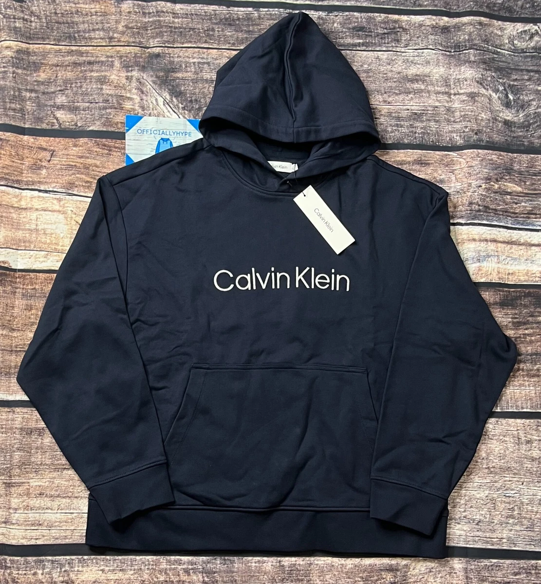 Calvin Klein Mens Relaxed Fit Terry Logo Navy Hoodie Size Medium