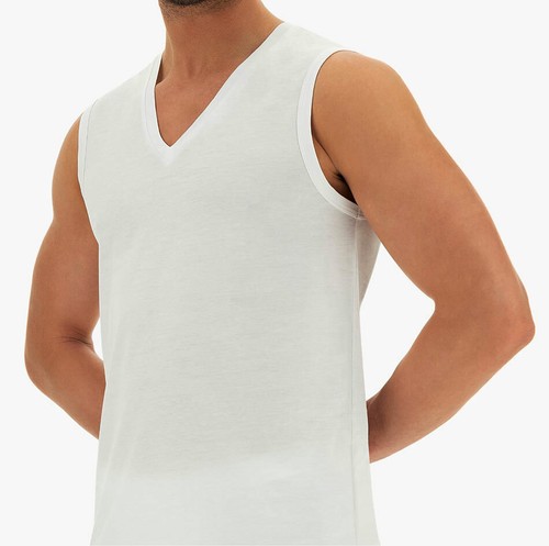 T-shirt uomo Cagi senza maniche scollo V profondo in cotone mercerizzato -  1805 | eBay