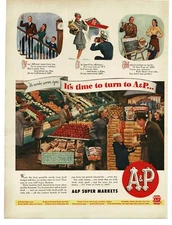 1945 A&P Super Market 1940s Grocery Store produce section Vintage Print Ad