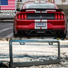Carbon Fiber Pattern License Plate Holder Tag Frame Cover For Ford Mustang Etc