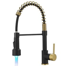 LED Kitchen Faucet with Pull Down Sprayer Black Gold Spring Sink Faucet 1 Handle