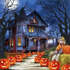 Decoupage Art Craft-Lunch Size Napkin 6.5" x 6.5" - Halloween Haunted House