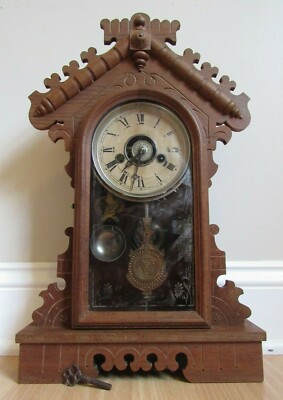 ANTIQUE kitchen mantel clock E.N. WELCH gingerbread 1800's alarm