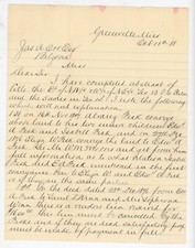 1888 Greenville MS Land Title Letter Fisk Winn Property Heirs & Liens Wm Griffin
