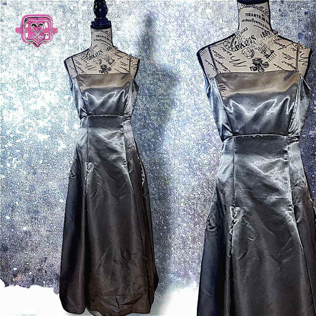 Vintage 90s Metallic Liquid Silver Maxi Party Dress, 7/8 Medium