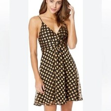 ASTR The Label Women Size M Kelsey Dress Black Gold Polka Dots