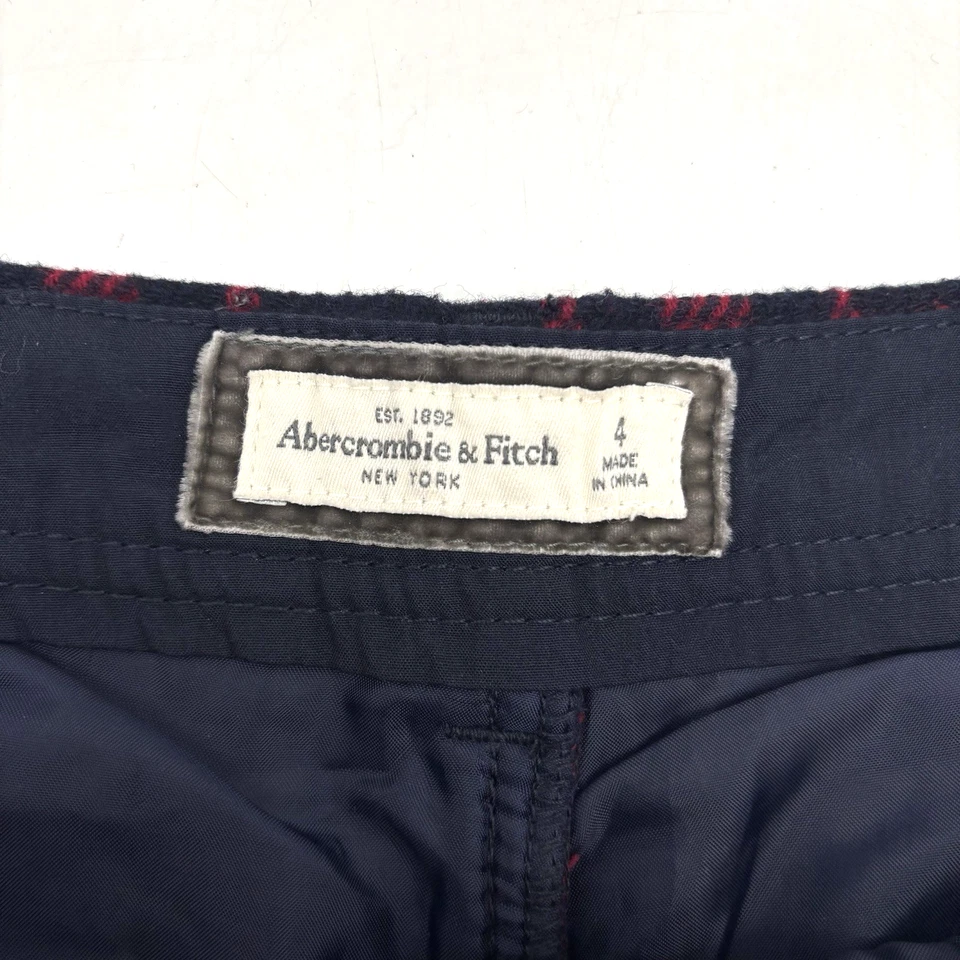 Винтажные микро шорты Y2K Abercrombie & Fitch красные темно-синие клетчатая шерстяная смесь 4 30x2,5 дюйма - Изображение 2 из 4