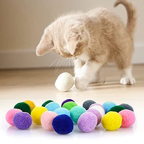 Molain 30 pièces Chat Jouet Boules, Doux , Chaton, Jouer Les Chats d'Intérieur Interactive Pompon Balle Jouet 2.5 cm