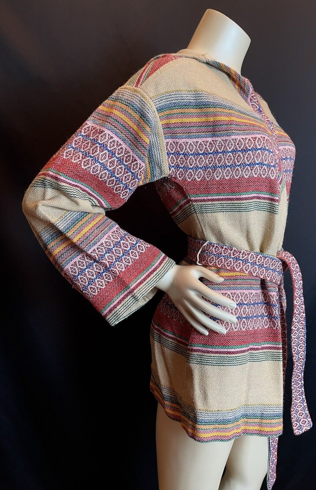 VTG 1970s Baja Ethnic Hippie Blanket Serape Hoode… - image 16