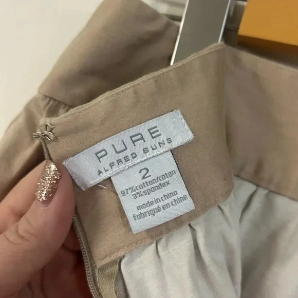 Alfred Sung, talla 2, minifalda, marrón con rayas rojas, cremallera trasera, ajustada Foto 2 de 4