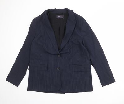 Marks and Spencer Damen Blau Nadelstreifen Polyestermischung Anzugjacke Größe 14