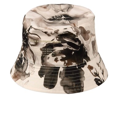 DOLCE & GABBANA Exclusive DG Logo Blumen Print Fischerhut Mütze Hut Beige Khaki