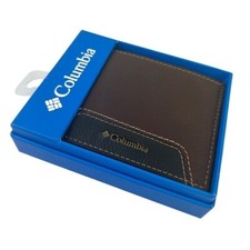 Columbia Men  s Tri-Fold Wallet Brown Black Logo RIFD Protection NEW