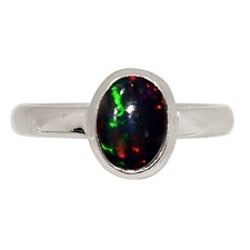 Treated Genuine  Rare Chalama Black Opal 925 Silver Ring s.6.5 ALLR-32164